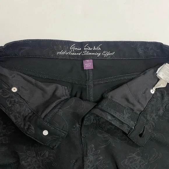 Gloria Vanderbilt Amanda Pointe Slimming Straight Leg Pants Black Floral Size 12 - Picture 6 of 7